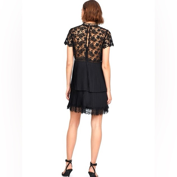 Zara party mini dress black lace bodice pleated skirt short sleeve small EUC - Picture 7 of 16